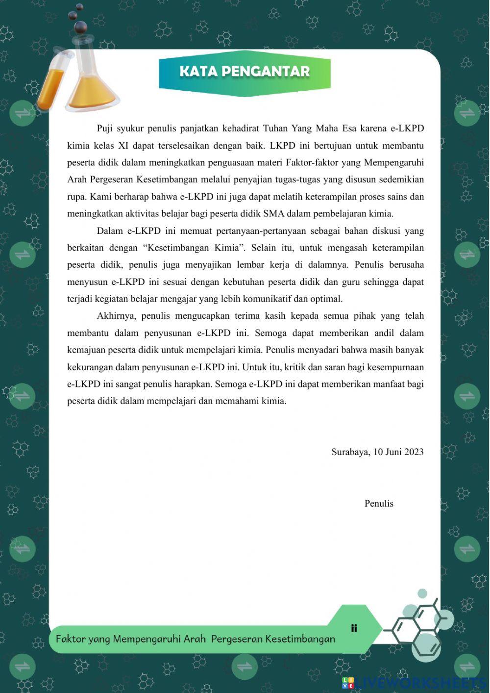 E-LKPD Inkuiri Terbimbing faktor-faktor yang mempengaruhi arah pergeseran kesetimbangan kimia