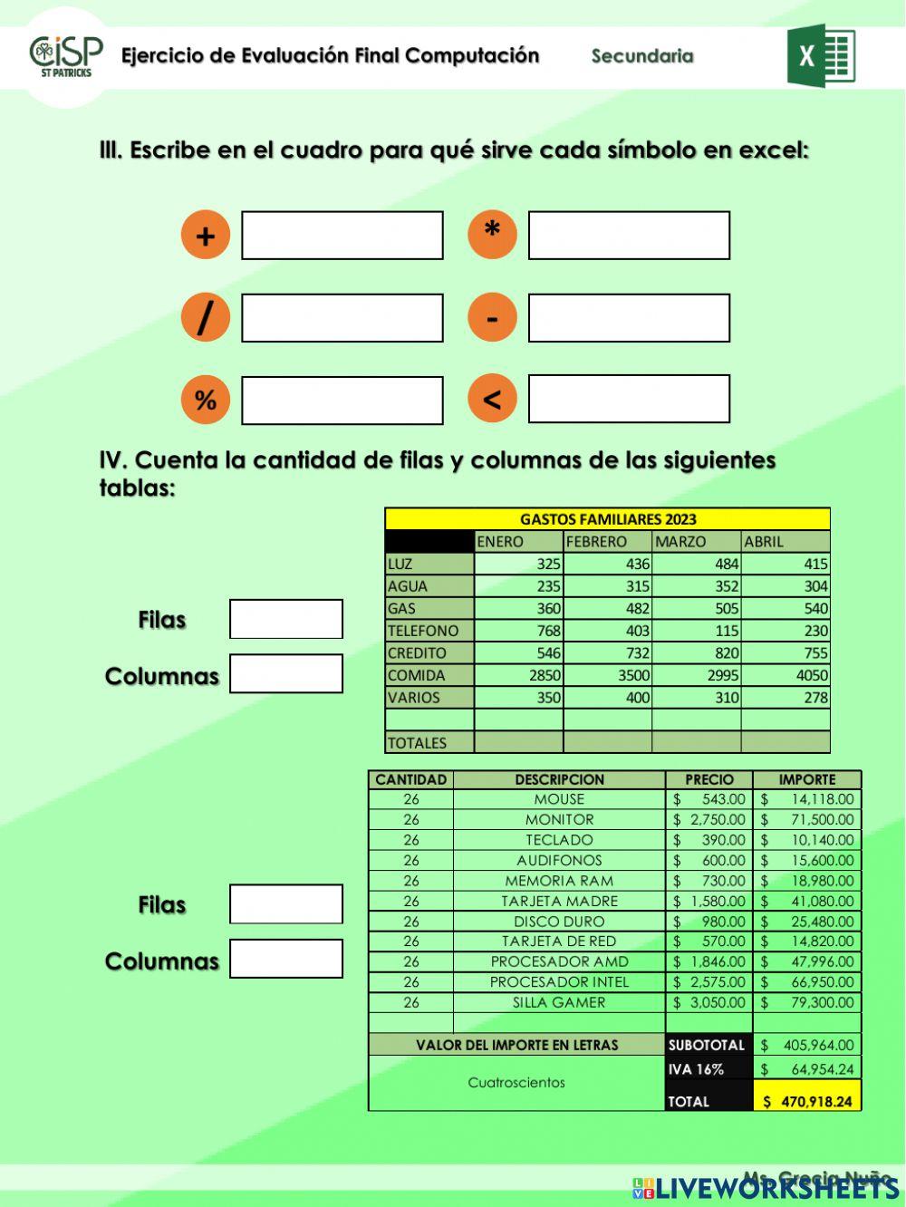 Ejercicio de evaluación Excel