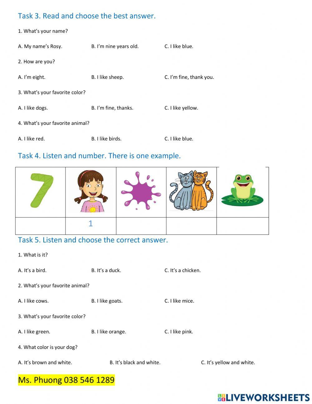 Ms. Phuong- Get ready for starters - animals and colors