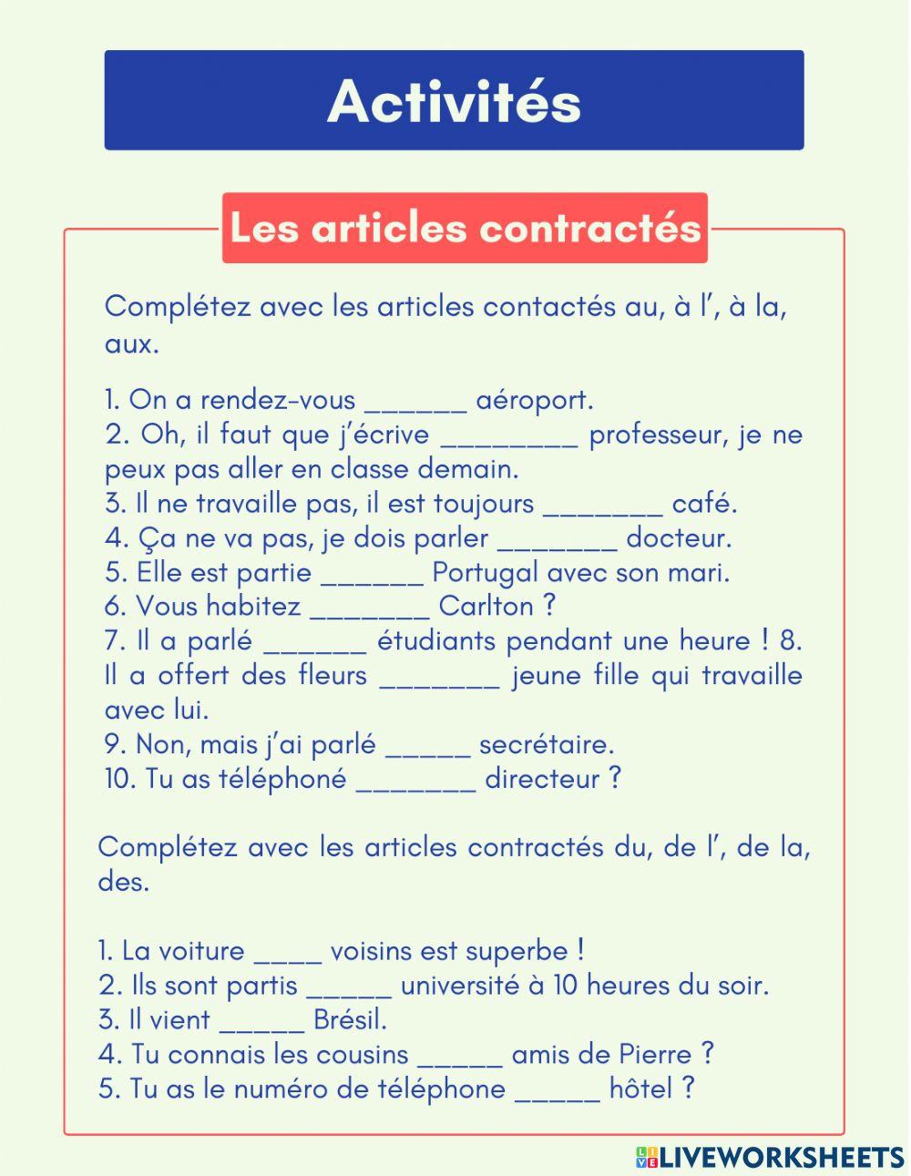 Les articles contractés - C'est et il y a