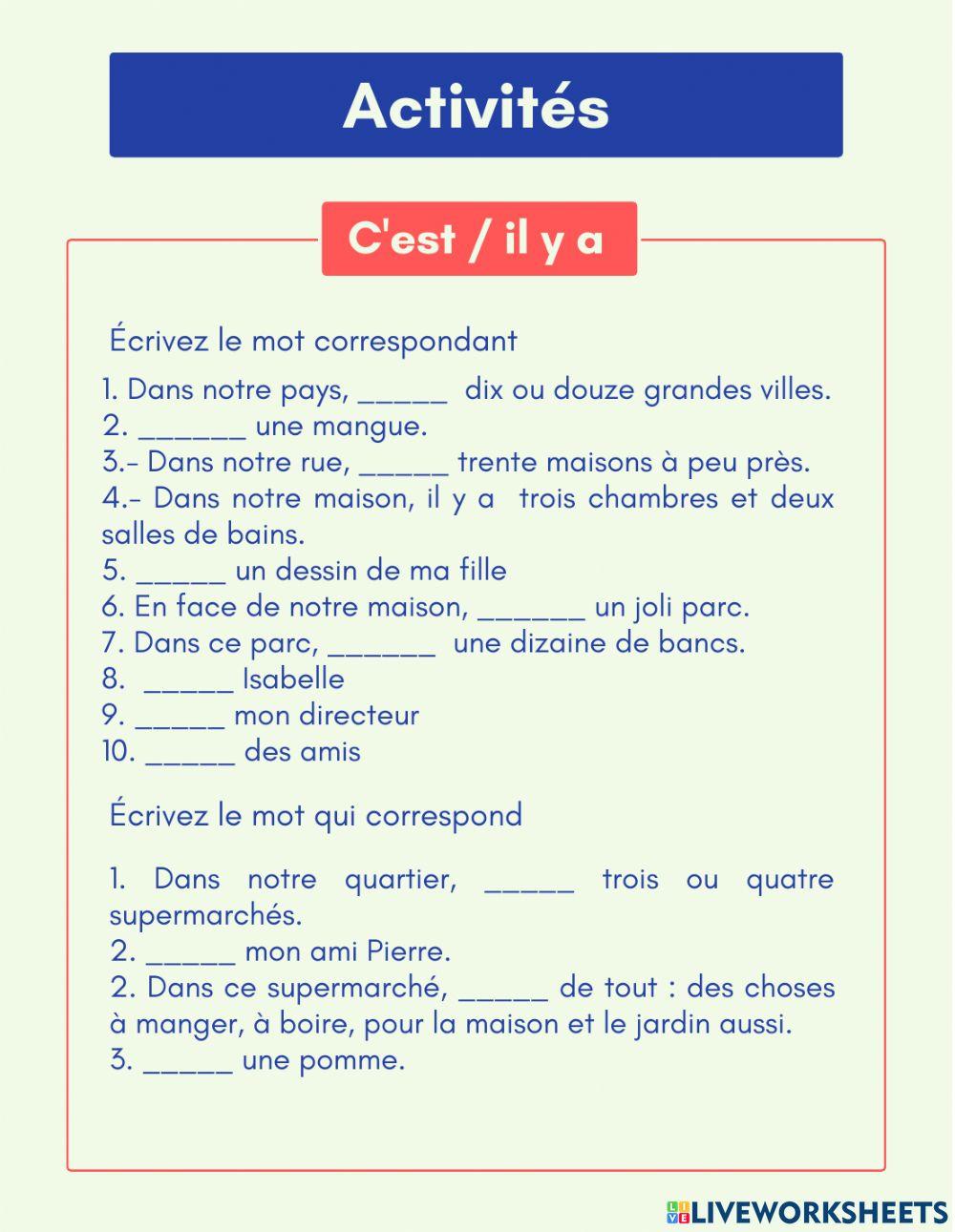 Les articles contractés - C'est et il y a