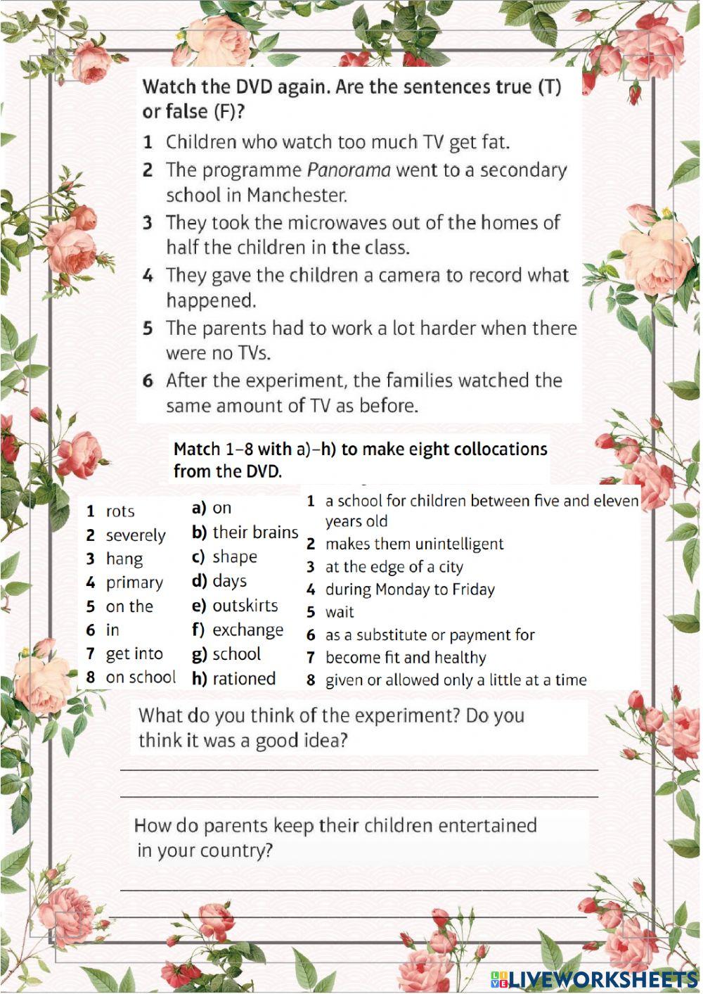 Panorama Is TV Bad for Kids? worksheet Live Worksheets