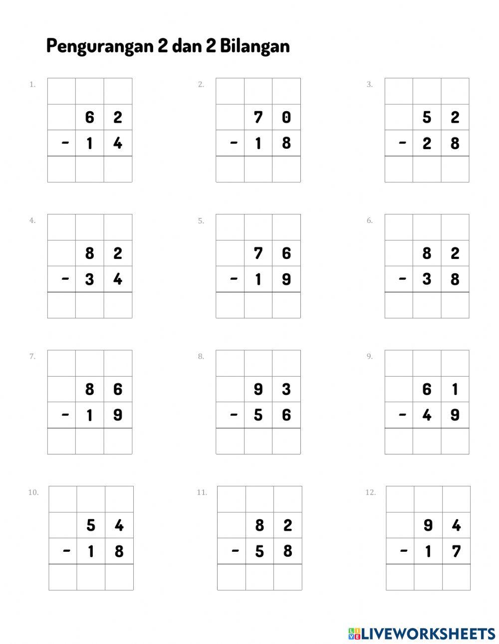 Pengurangan 2 dan 2 Bilangan (C) worksheet Live Worksheets Pengurangan 2 dan 2 Bilangan (C) worksheet Live Worksheets