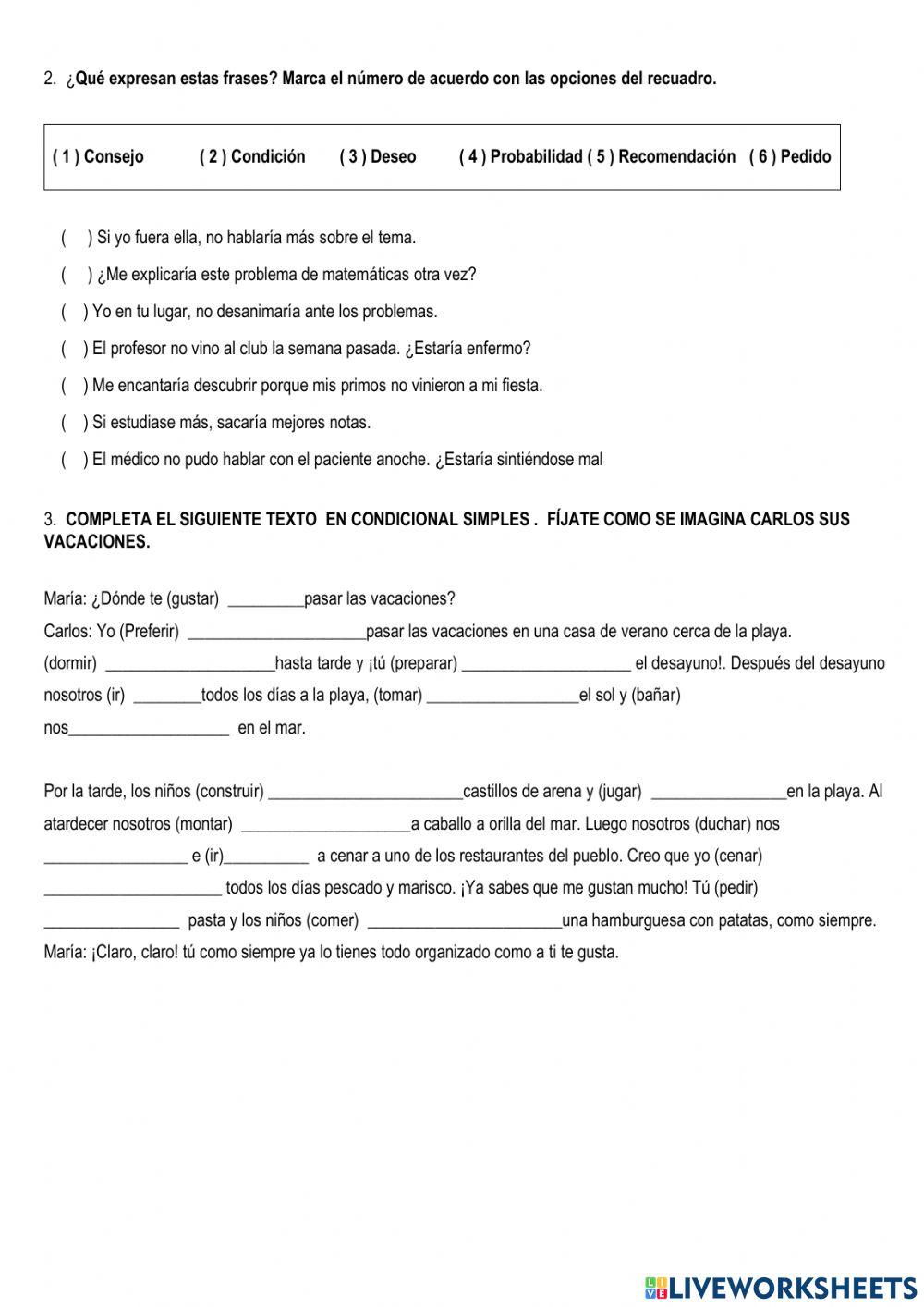 Pretérito Imperfecto de subjuntivo - Condicional simples.