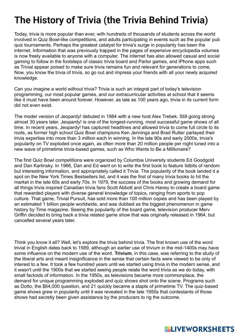 The history of trivia