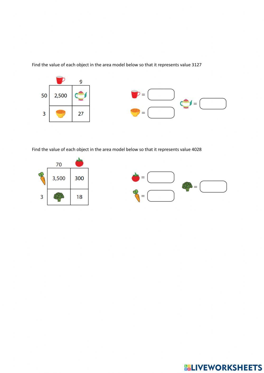 Multiply 2digit by 2digit using area models 