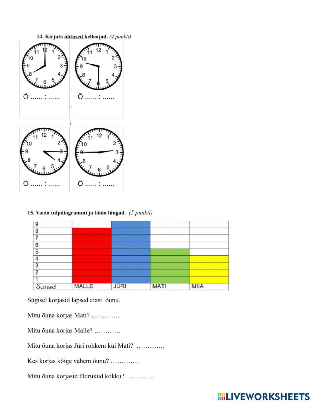 Matemaatika tasemetöö 1. klass 2023
