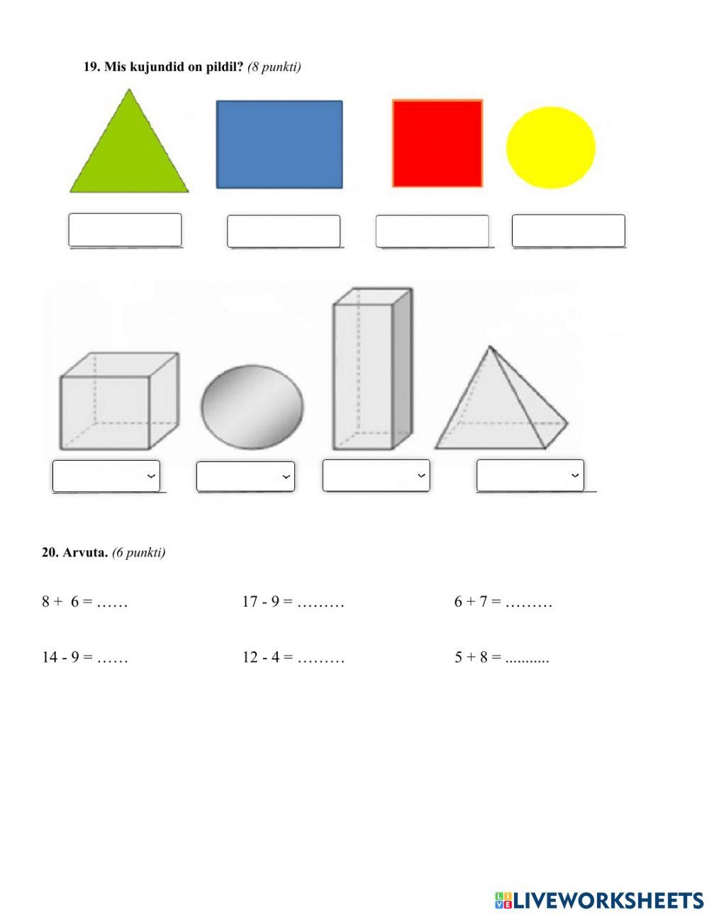 Matemaatika tasemetöö 1. klass 2023