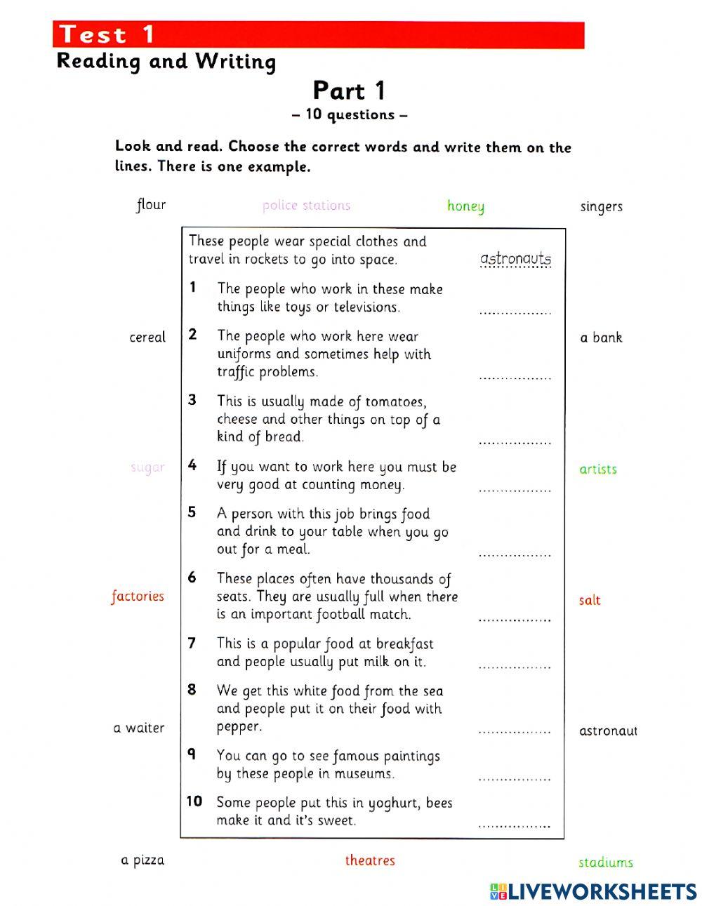 Flyers - Reading-Writing - Test 1