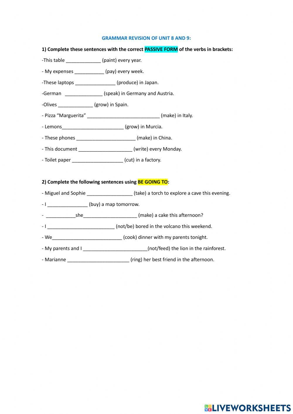 Grammar revision of unit 8 and 9