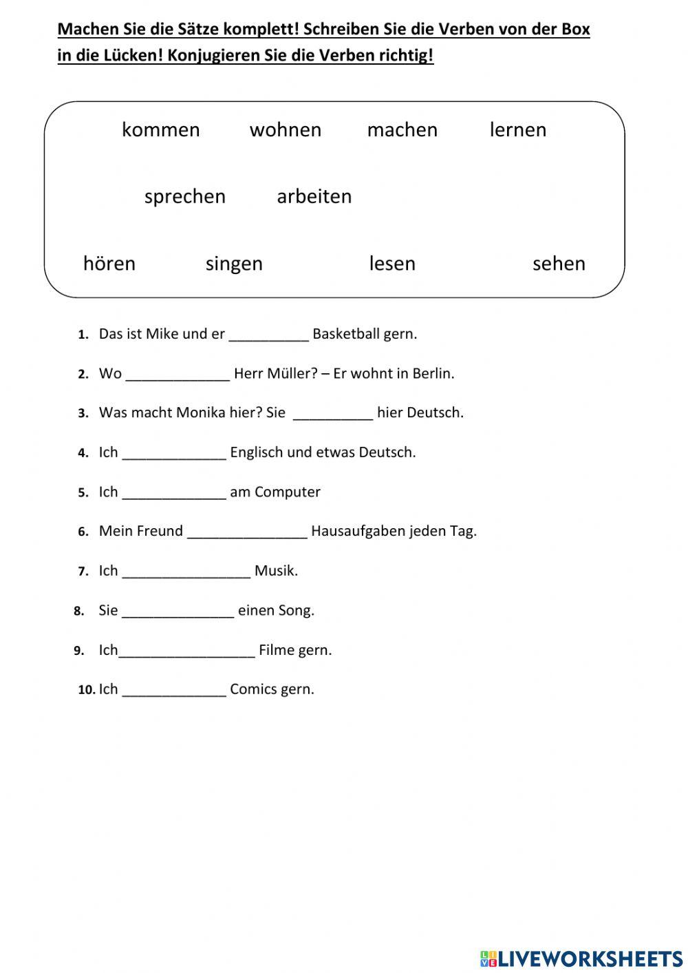Verben online exercise for | Live Worksheets
