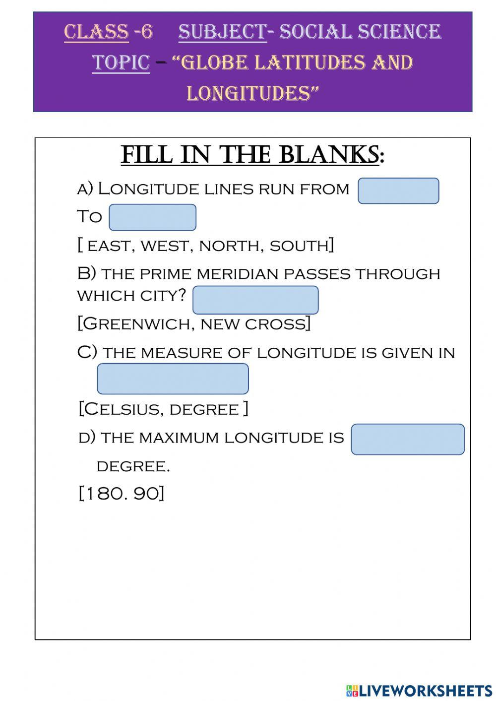Globe latitudes and longitudes