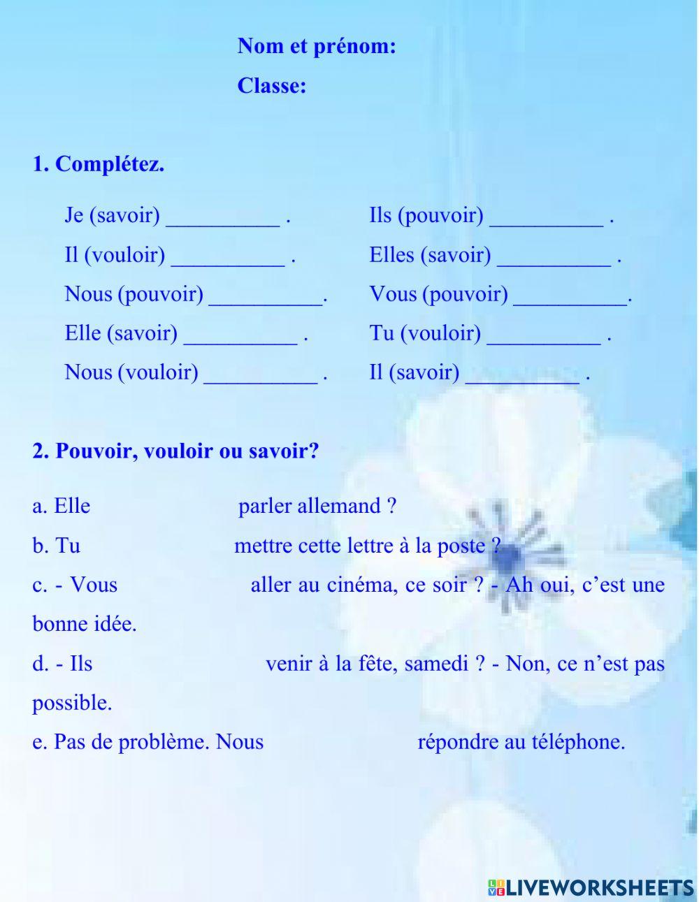 Dong tu nao vouloir pouvoir savoir