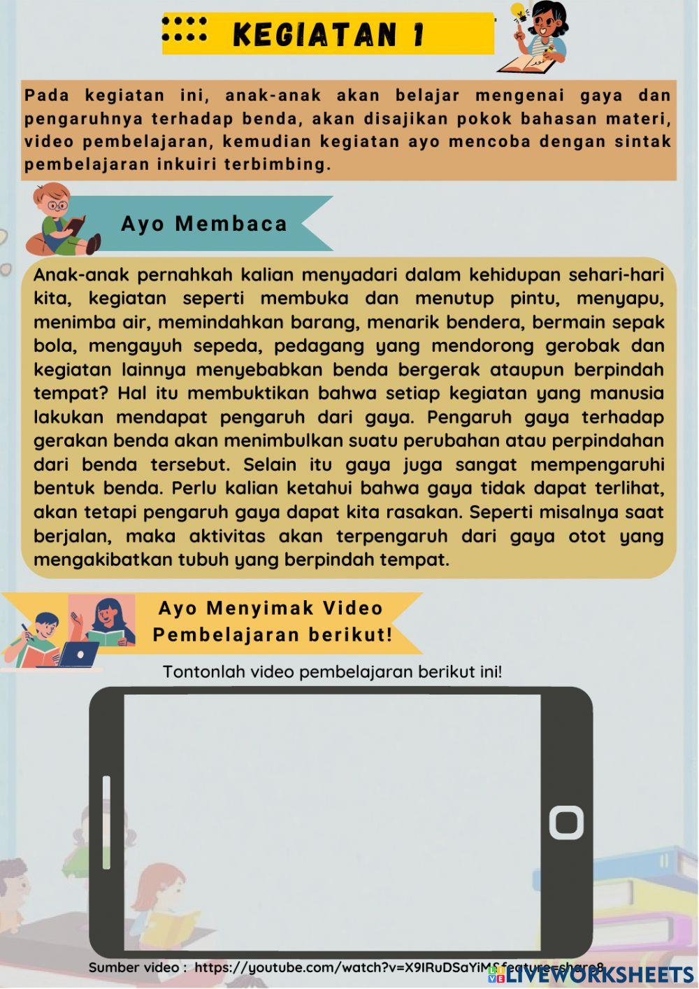 LKPD IPAS Gaya dan Pengaruhnya Terhadap Benda