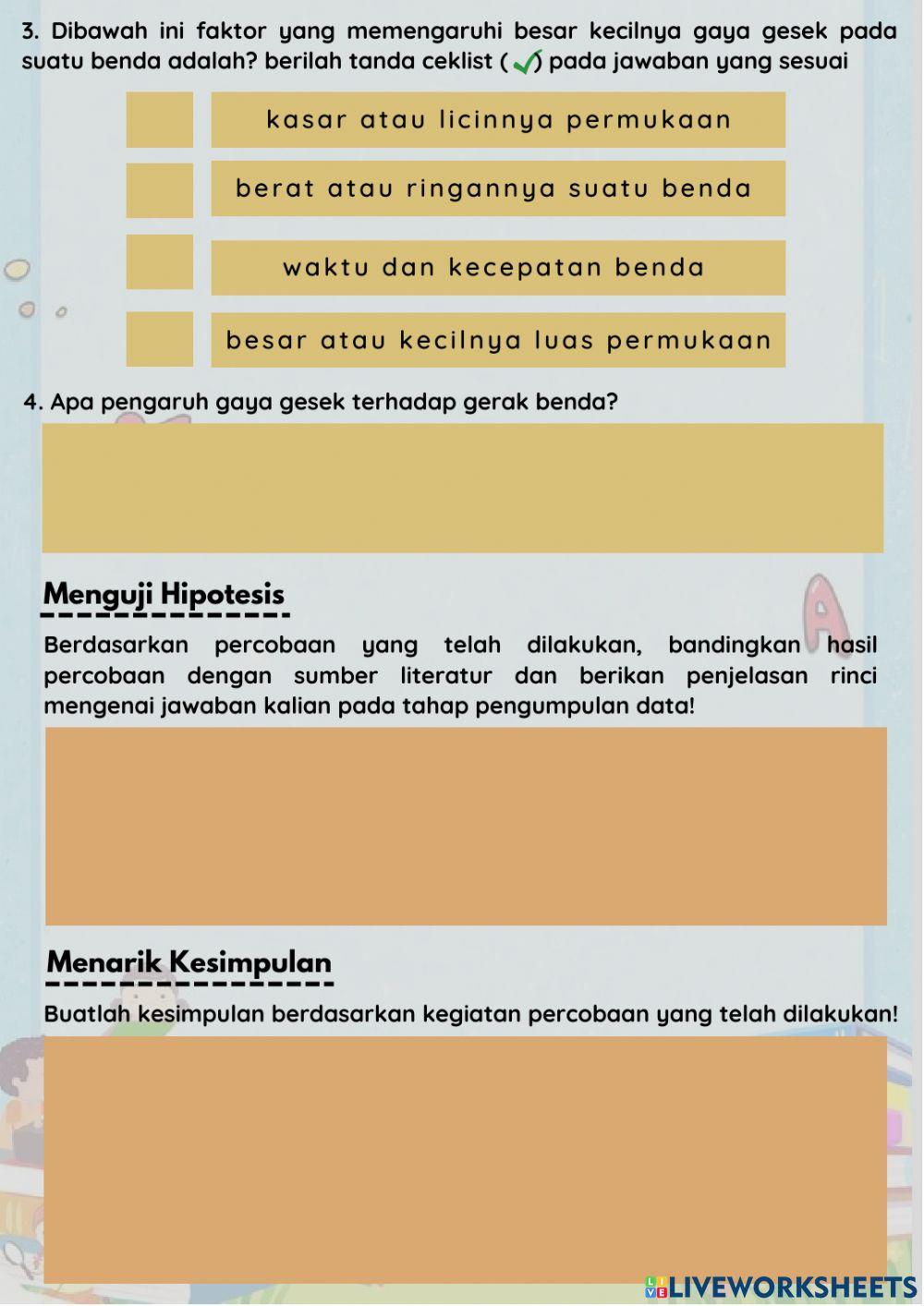 LKPD IPAS Gaya dan Pengaruhnya Terhadap Benda