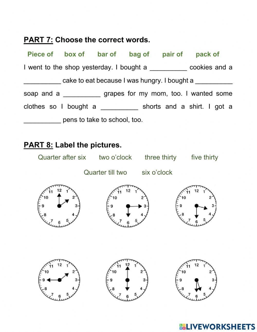 KIDS test 2 - Grammar