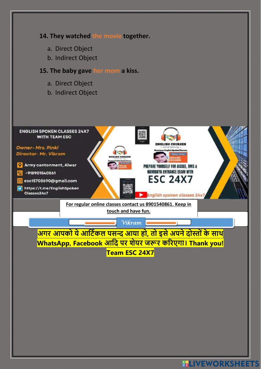 Direct and Indirect object