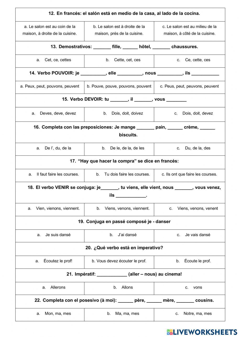 Recuperación Francés 2º ESO