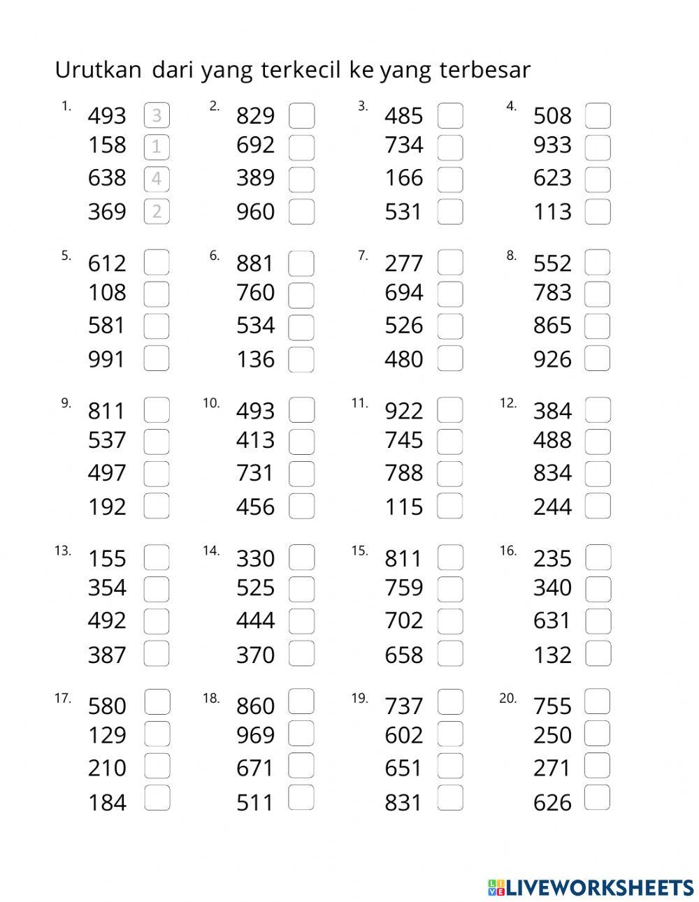 Mengurutkan Bilangan terkecil ke terbesar 100-1000 A