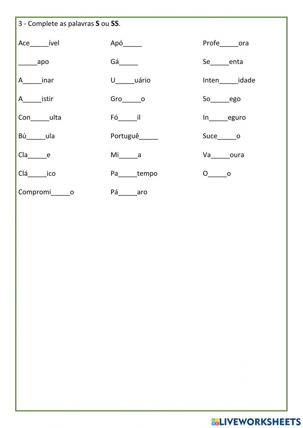 Ortografia: S, SS, Z.