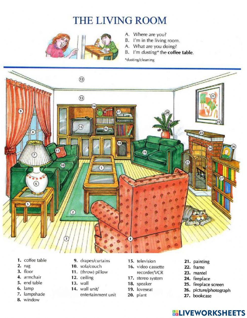Vocabulary Livingroom Worksheet Live