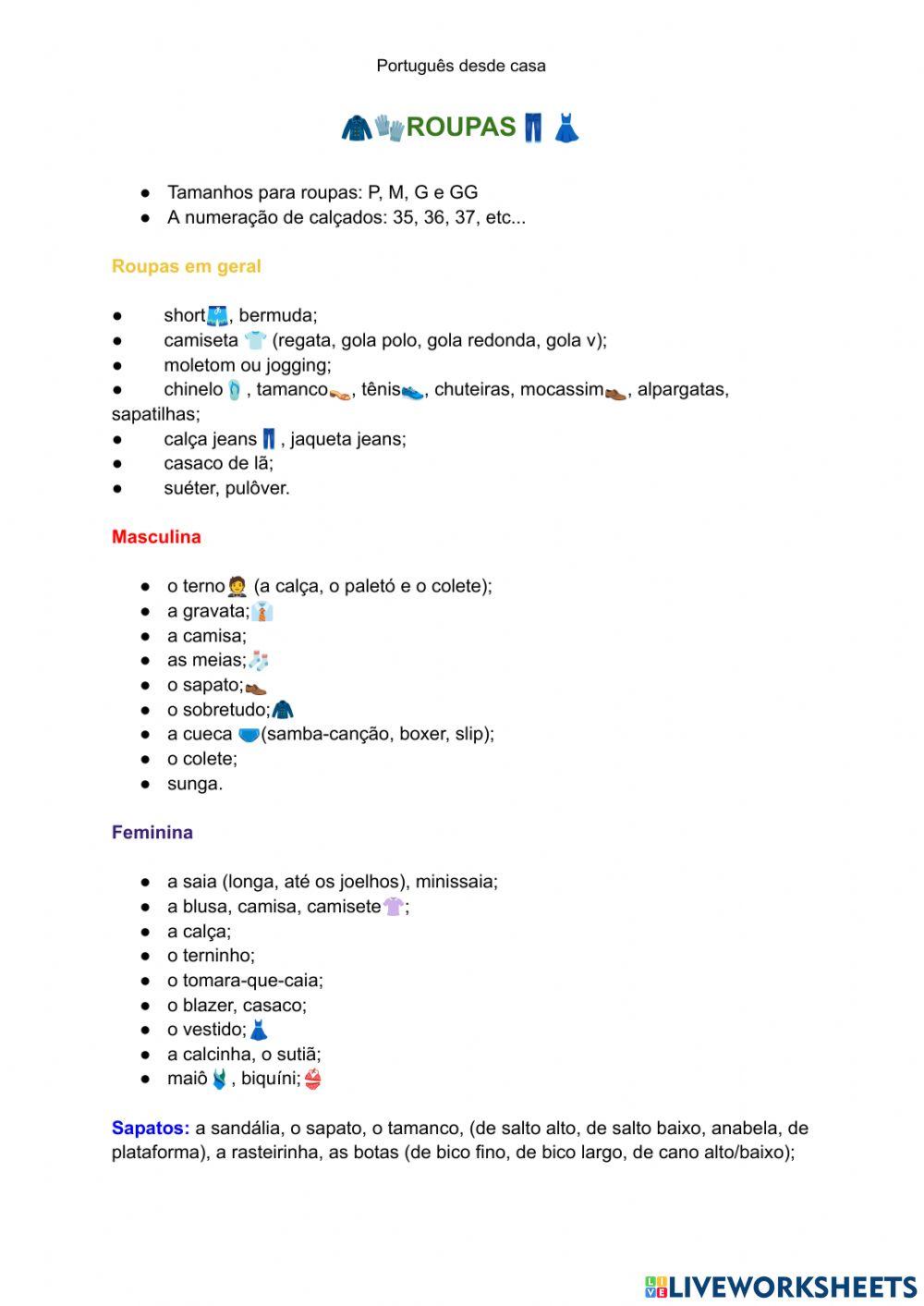 Roupas e verbo ficar