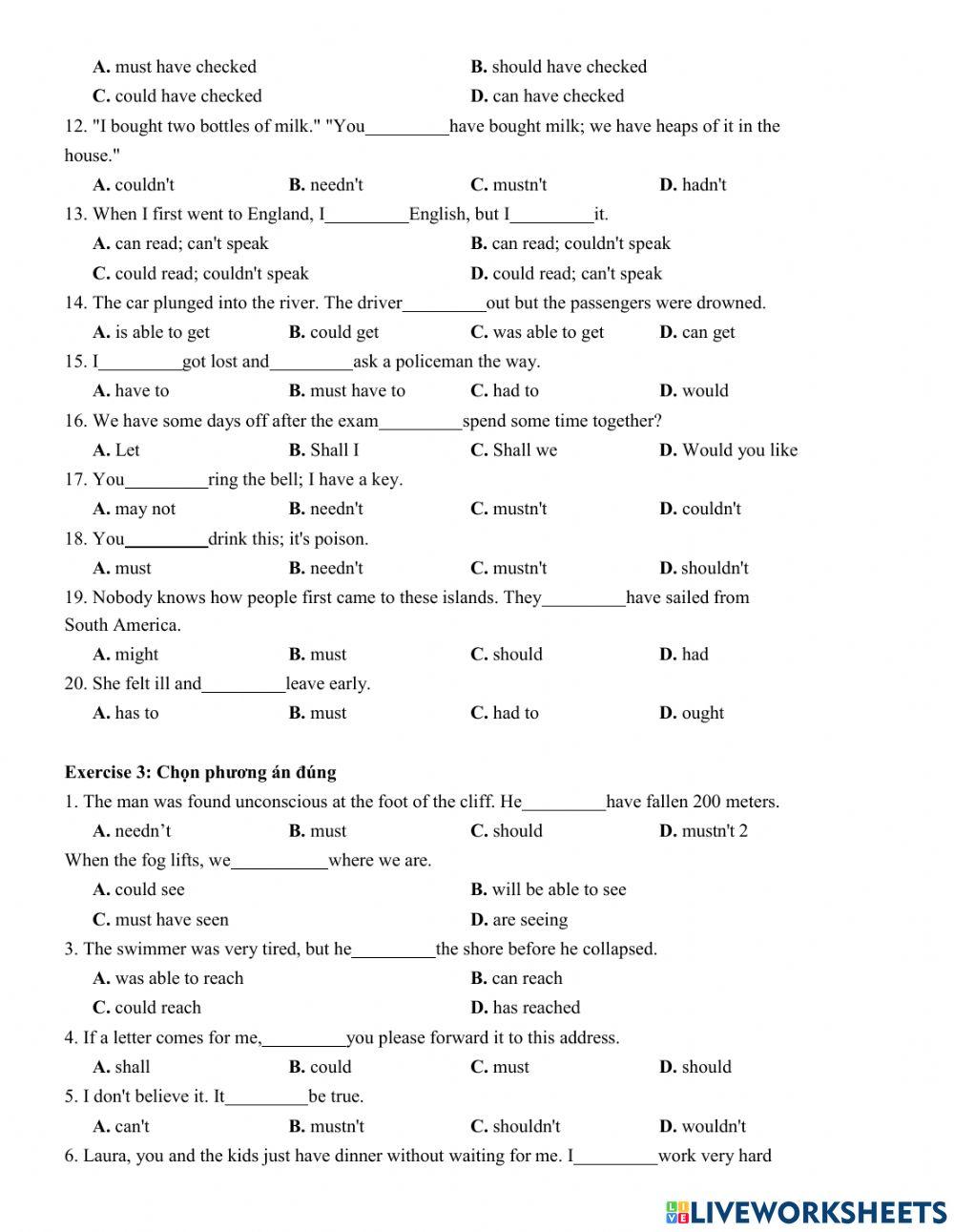 Chuyên đề 6 động từ khuyết thiếu (Modal verbs)