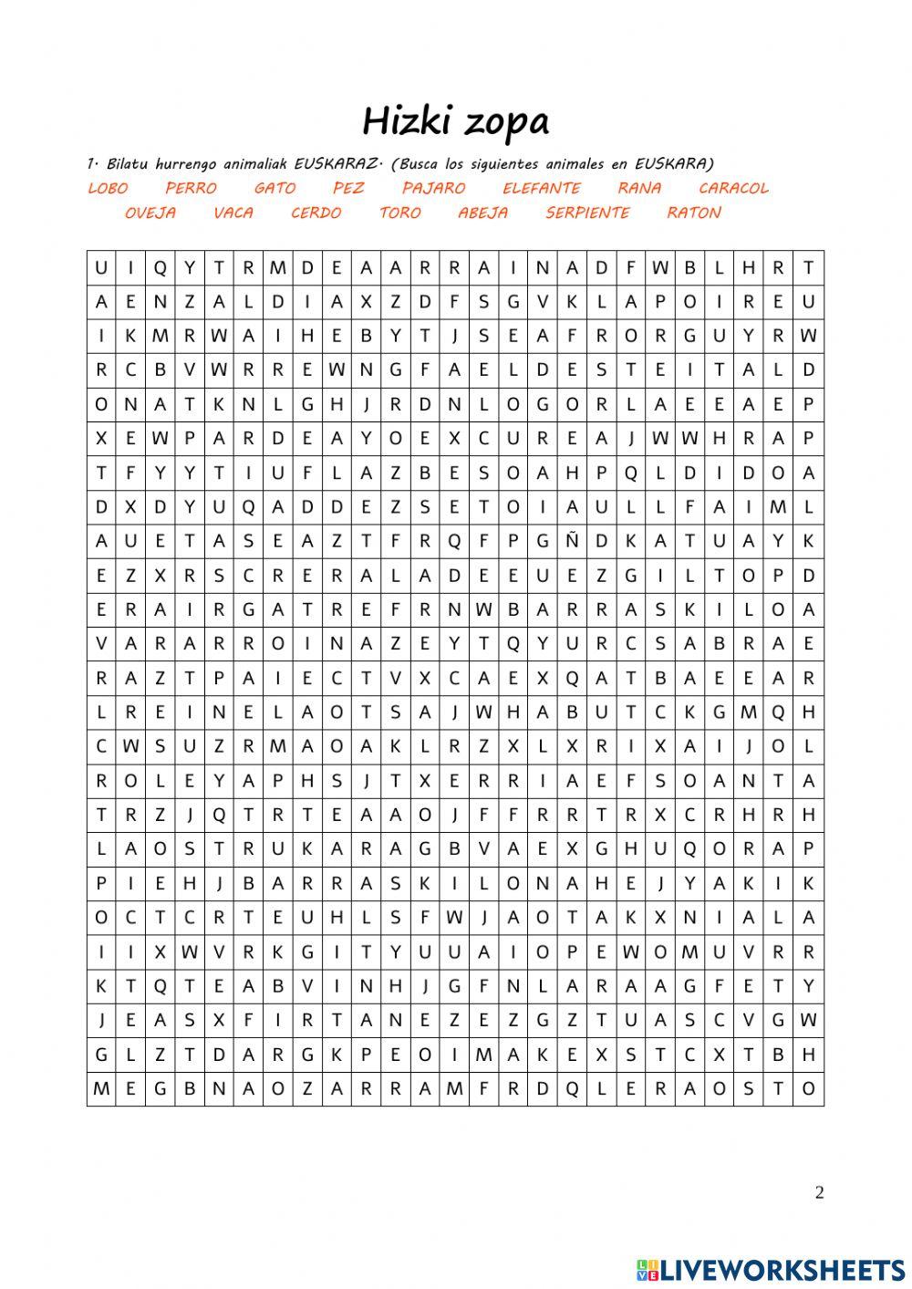 Animaliak eta aditzak