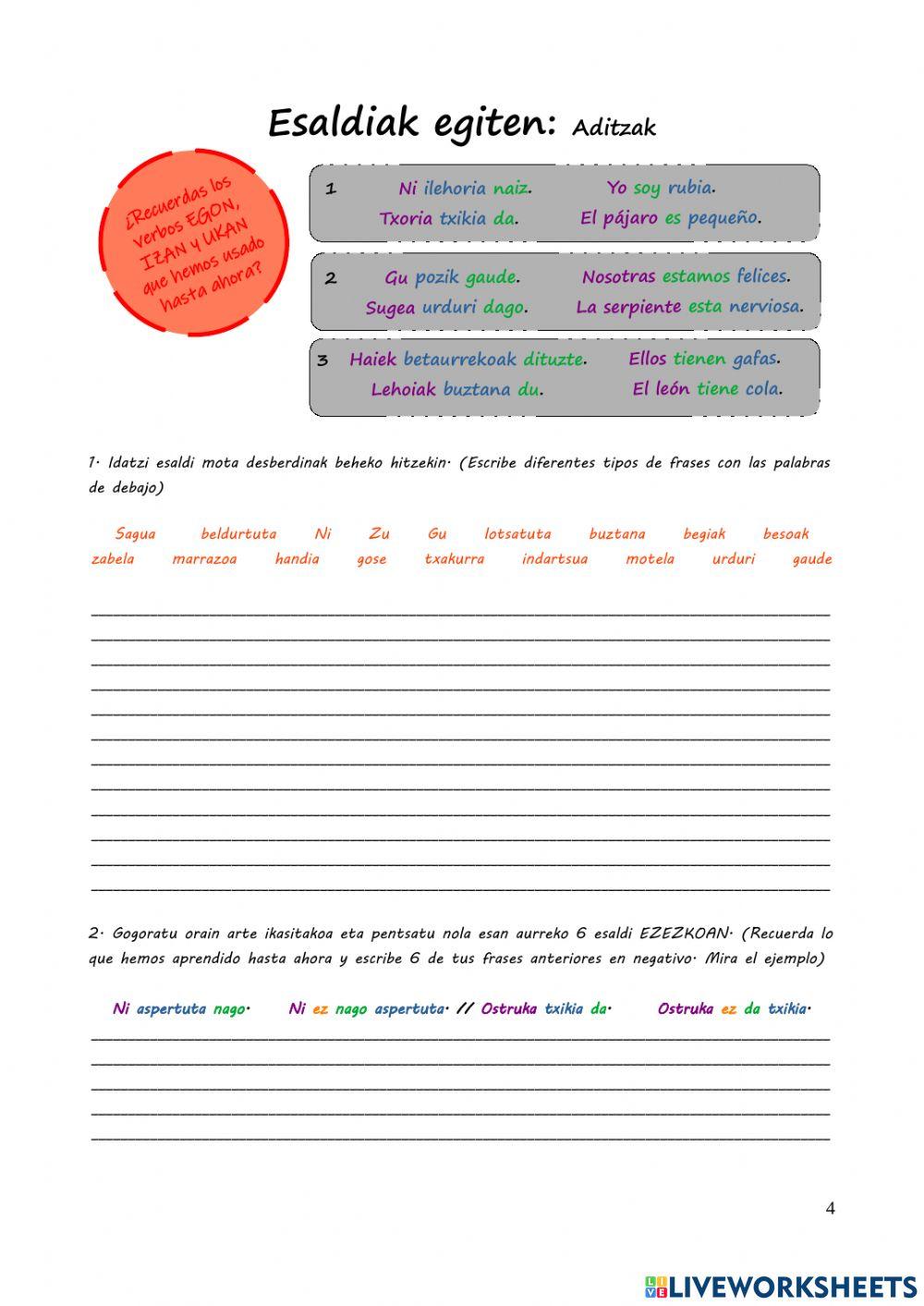 Animaliak eta aditzak