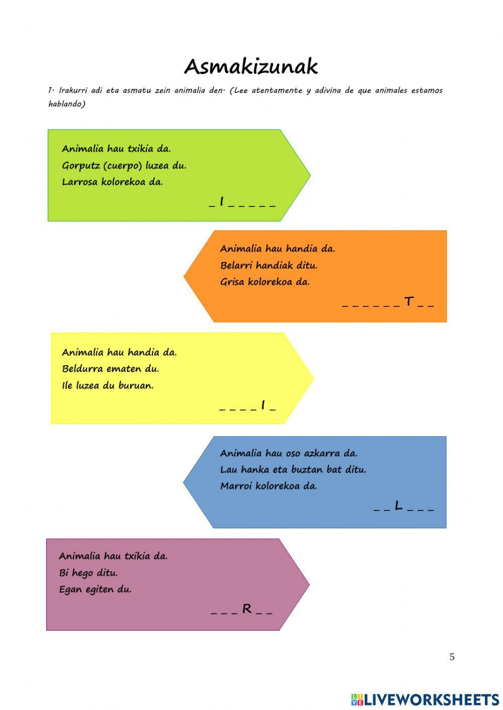 Animaliak eta aditzak