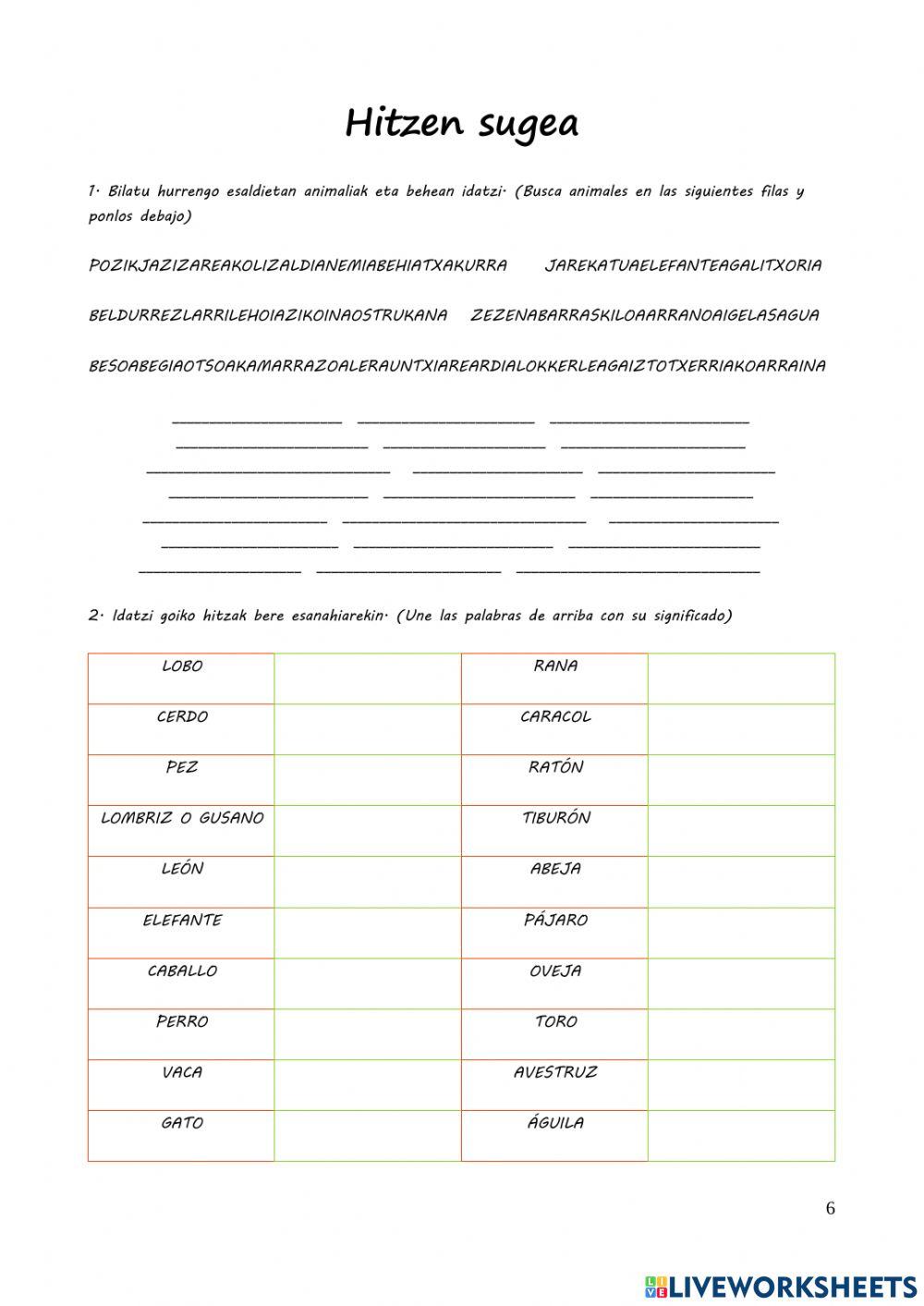 Animaliak eta aditzak