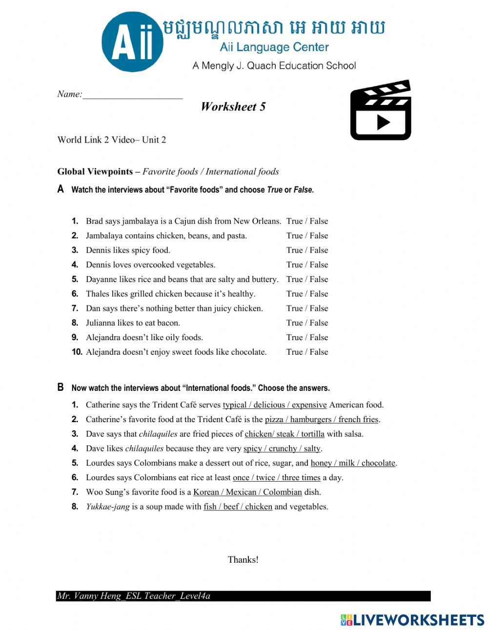 WL2 3rd Edition-Unit2-Videoworksheet-GV