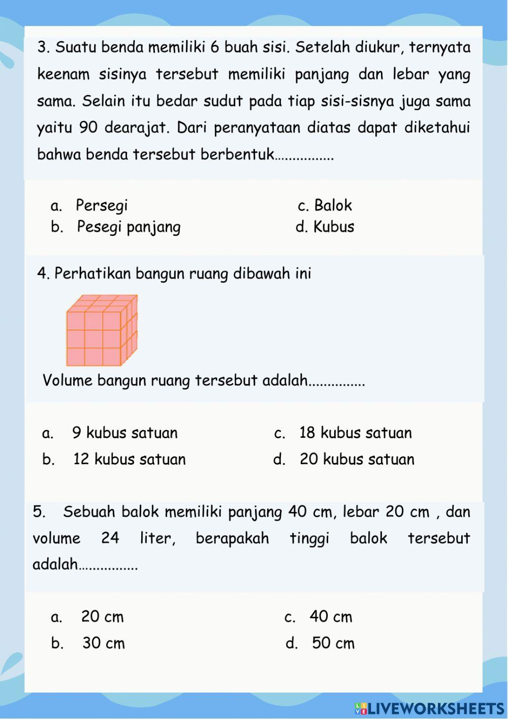 E-LKPD Bangun ruang pilihan ganda