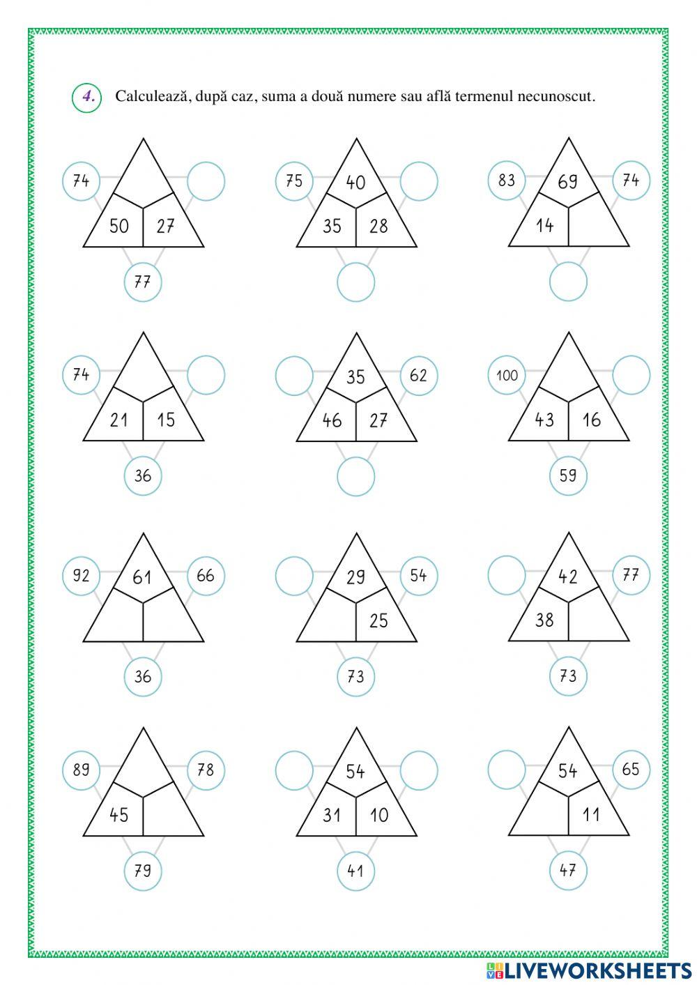 Aflarea termenului necunoscut la adunare