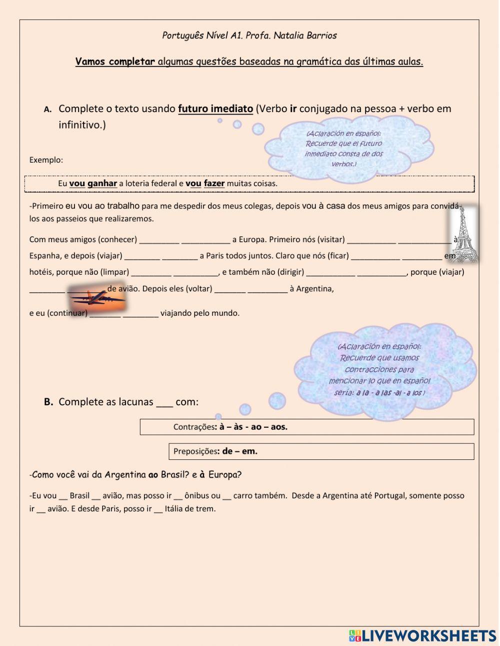 Futuro imediato, deslocamento, meios de transporte.