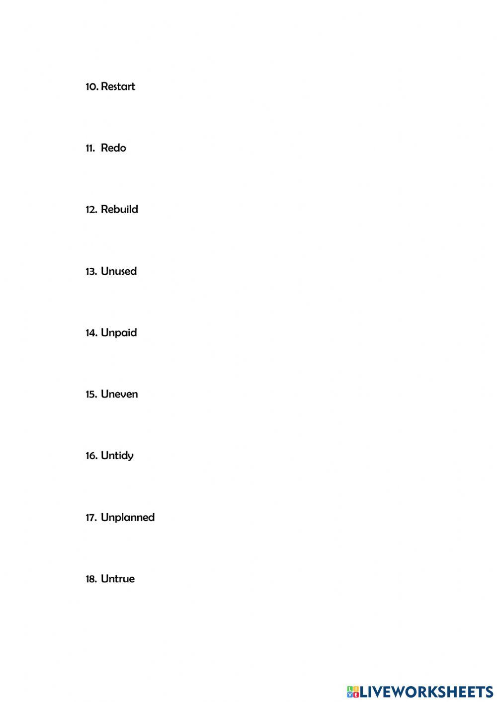 Vocabulary Suffixes dis- un- re-