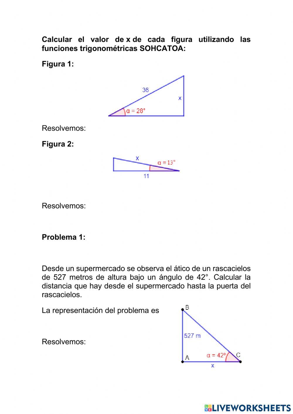 Calcula catetos con sohcatoa