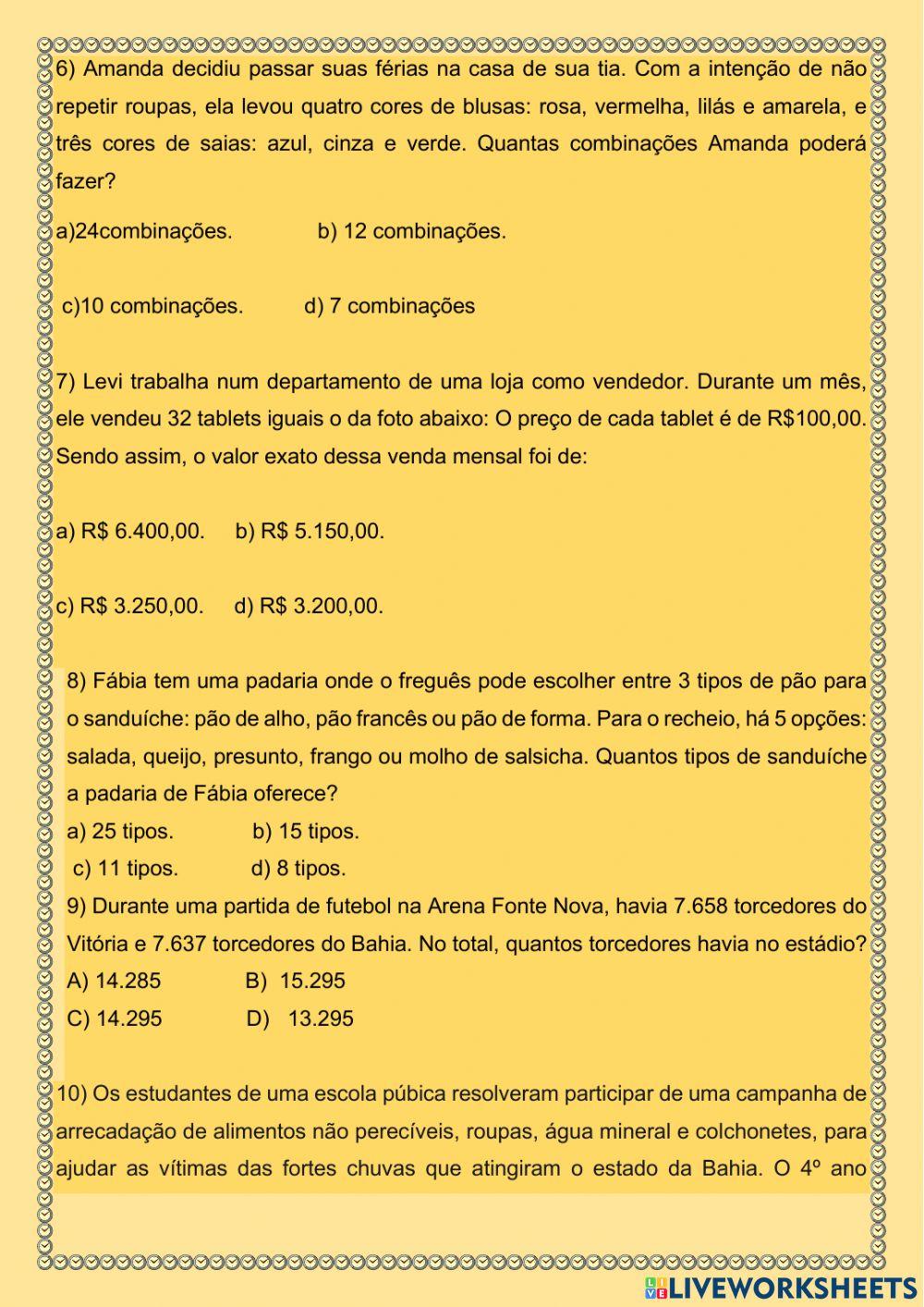 Avaliação de matemática 2º bimestre