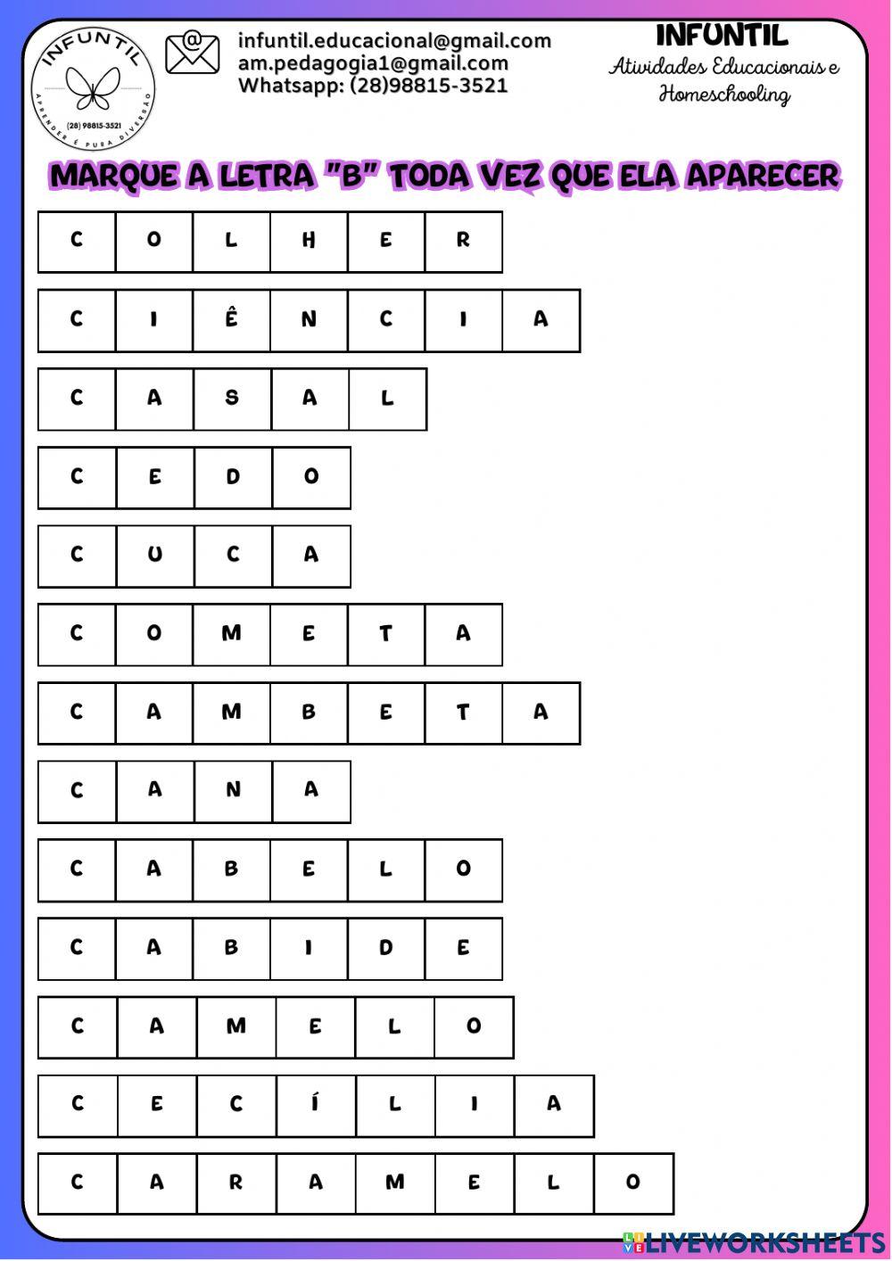 Marque a letra c nas palavras