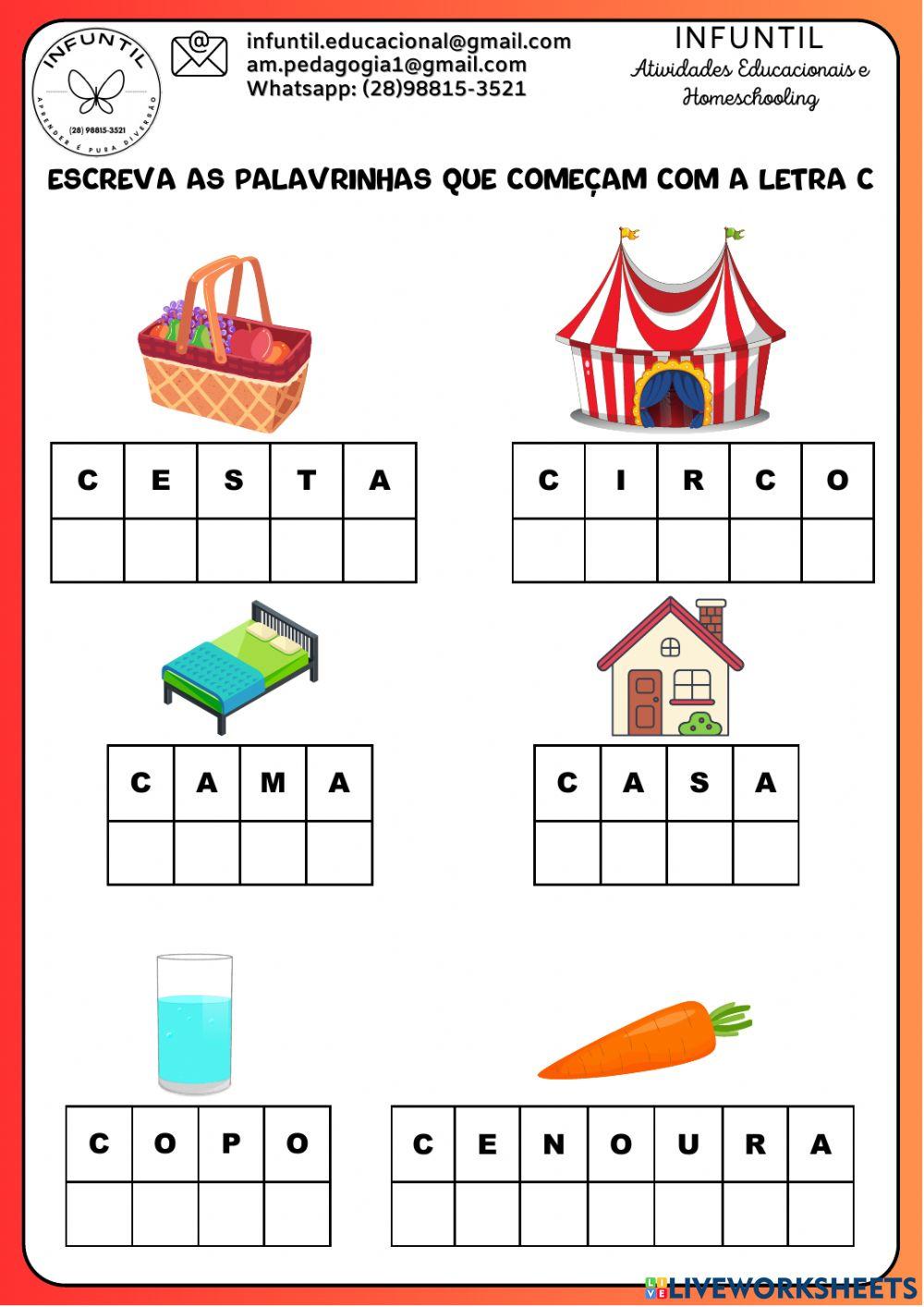 Reescreva as palavras com c