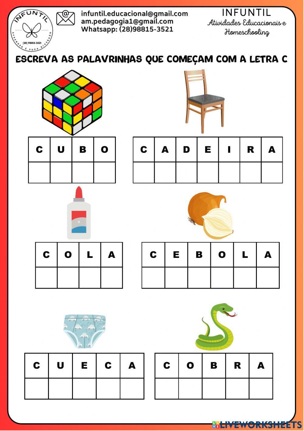 Reescreva as palavras com c