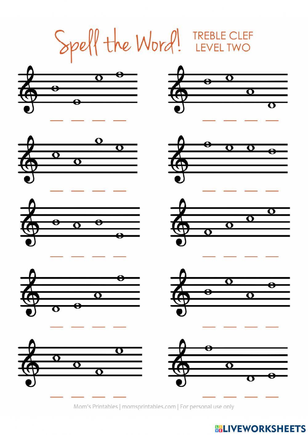 Spell The Word Note Name Treble Clef 2 online exercise for Live
