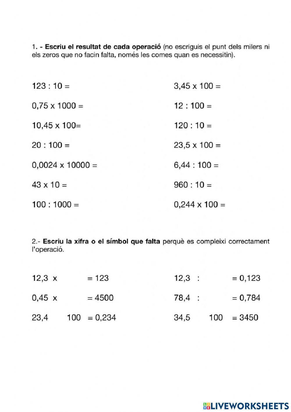 Operacions amb unitat seguida de 0