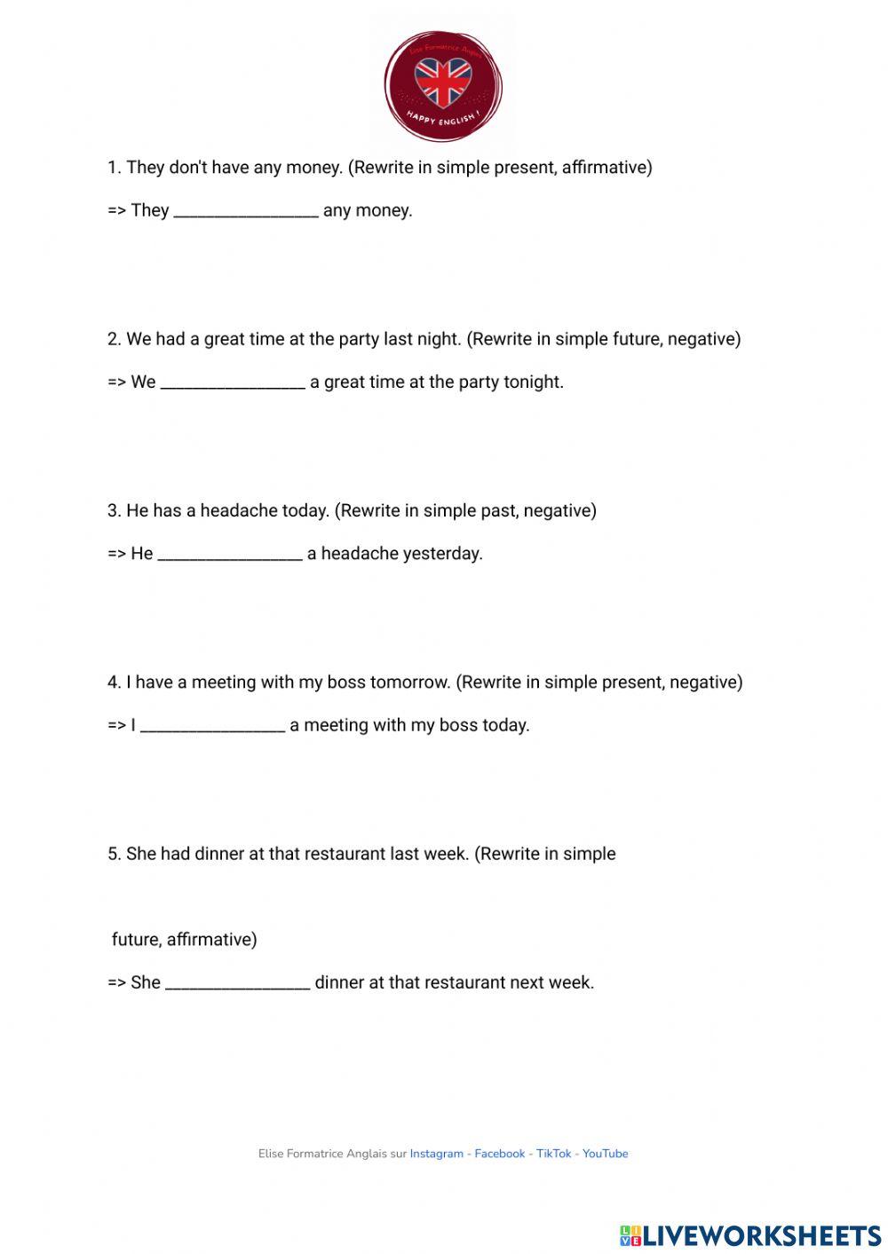 To have : simple past, simple present, simple future