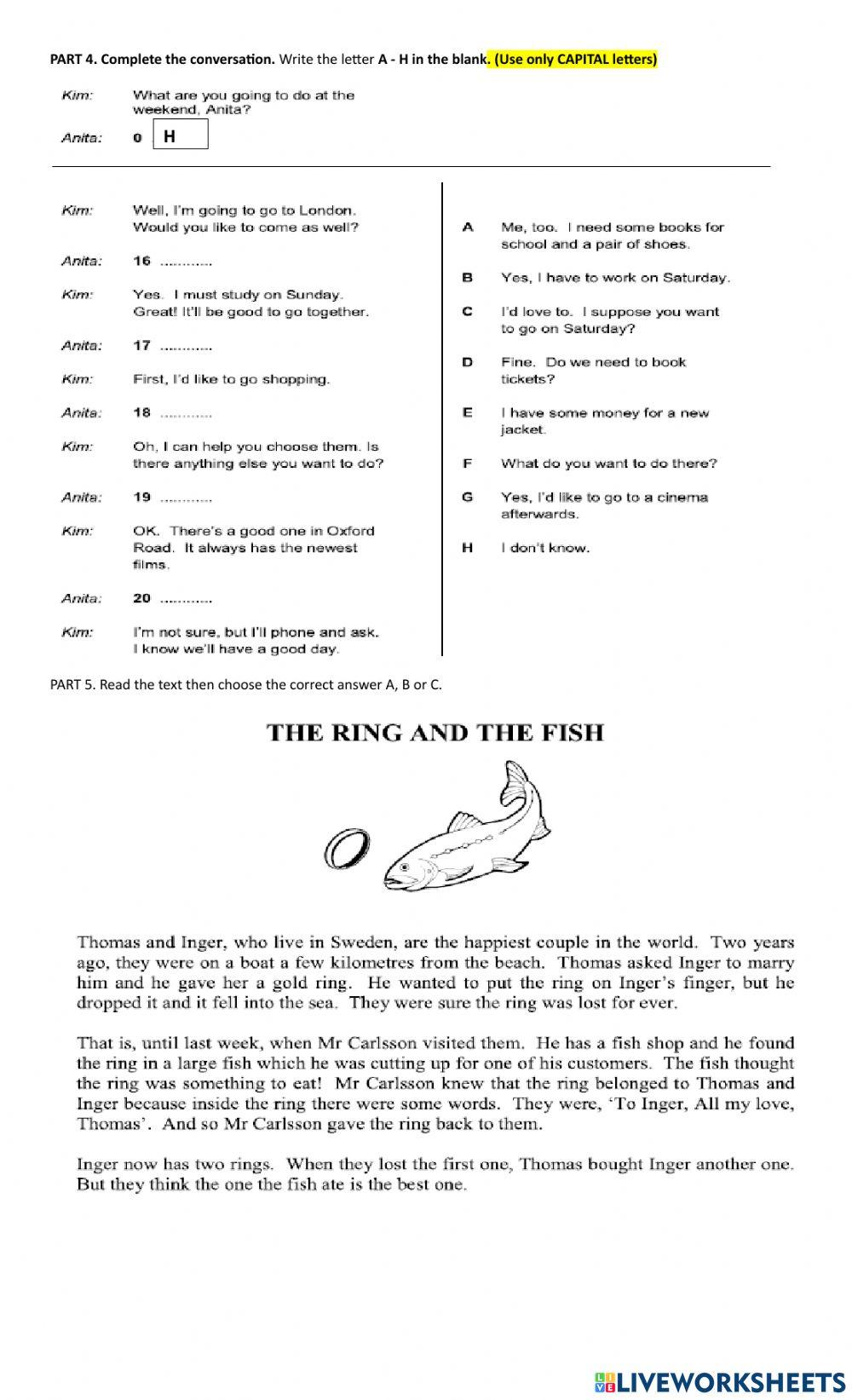 FINAL EXAM Mock READING (A1)