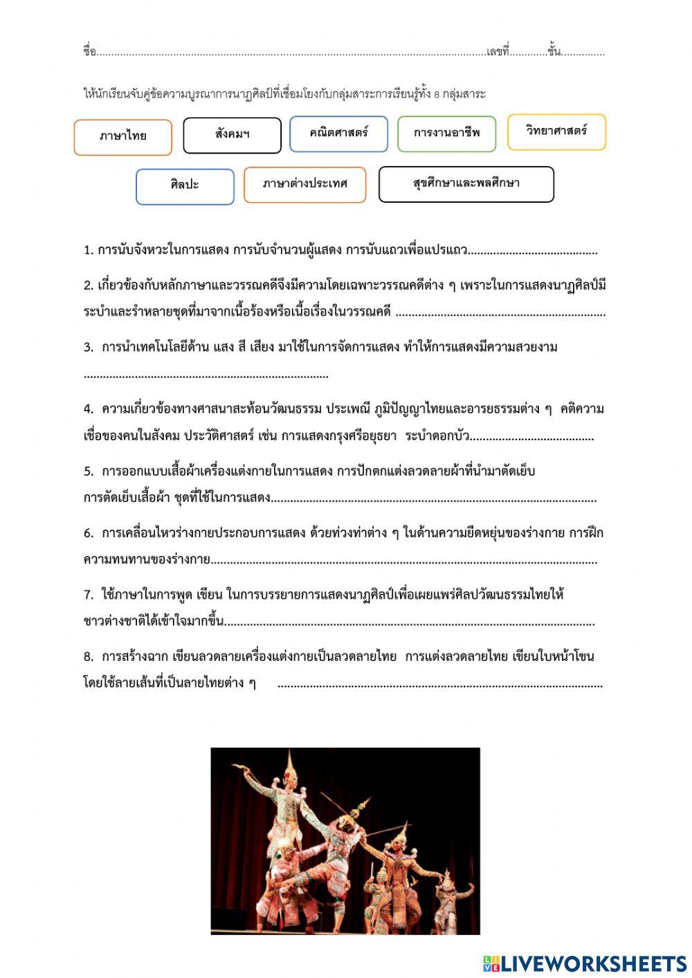 ใบงานบูรณาการนาฏศิลป์