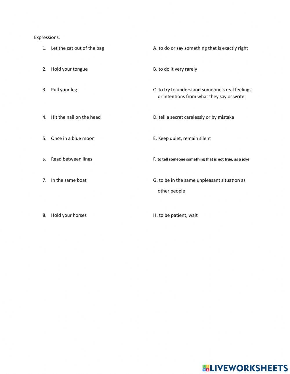 Unit 1 Vocab matching 2- Idiomatic Expressions- Cambridge English 5