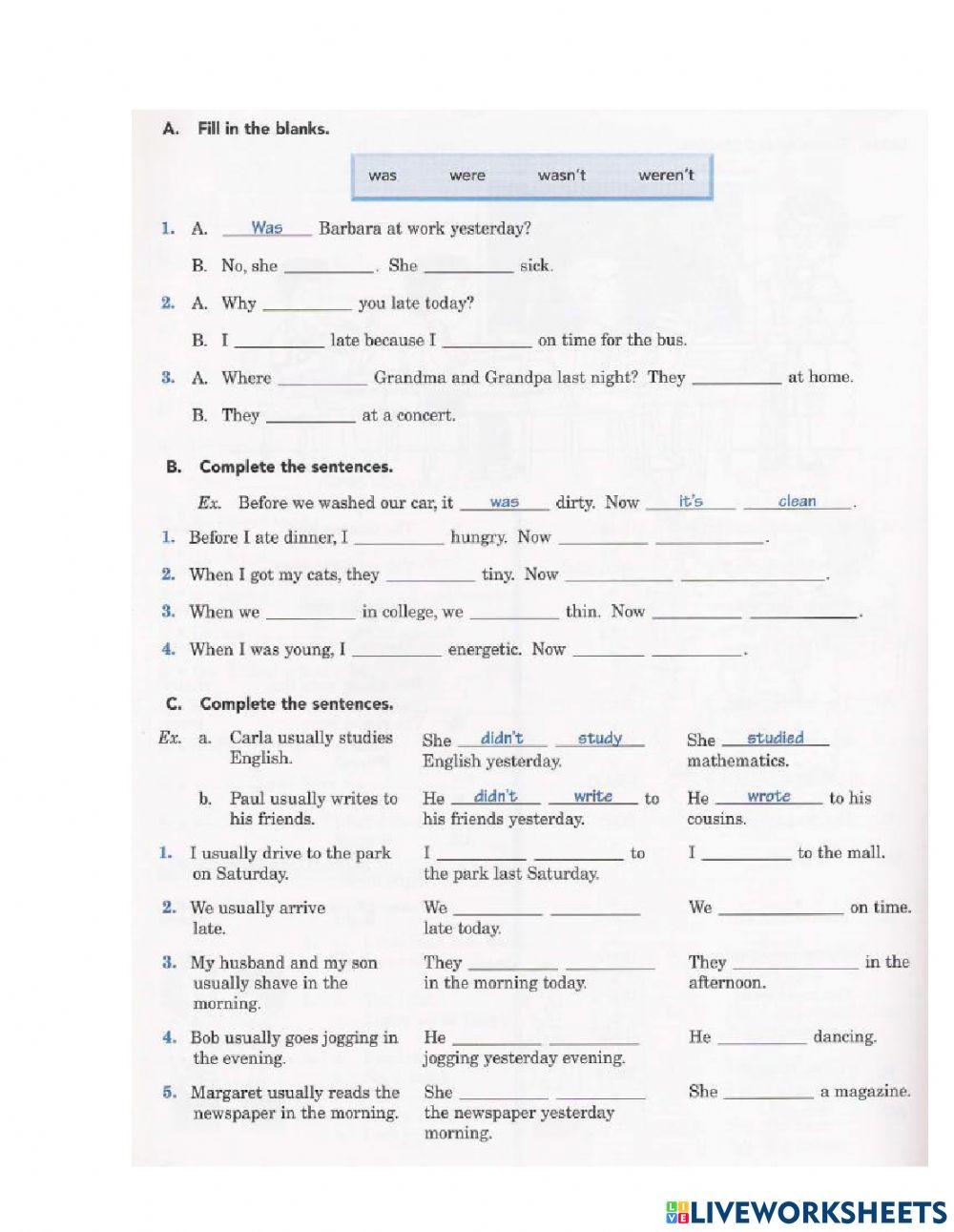 Simple past and past of be