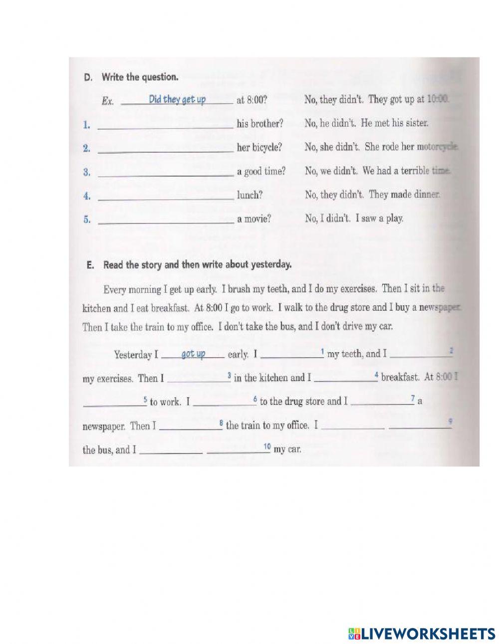 Simple past and past of be