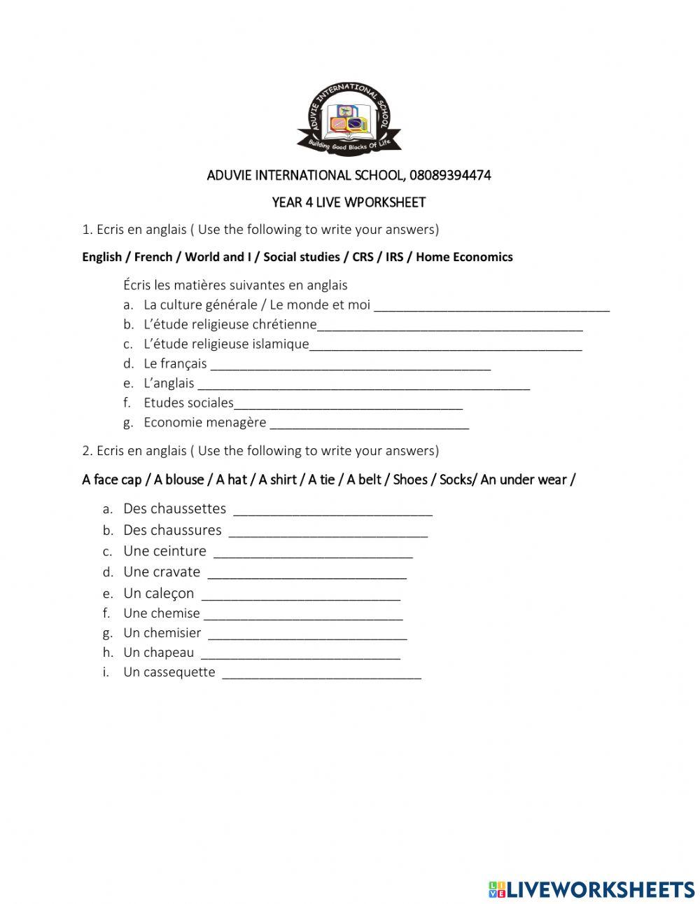 Year 4 live worksheet
